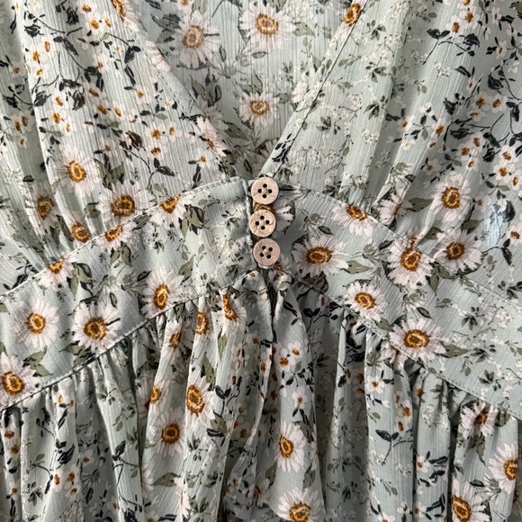 Altar'd State Sage Pastel Green Floral Long Sleeve Ruffle Maxi Dress - Picture 4 of 10